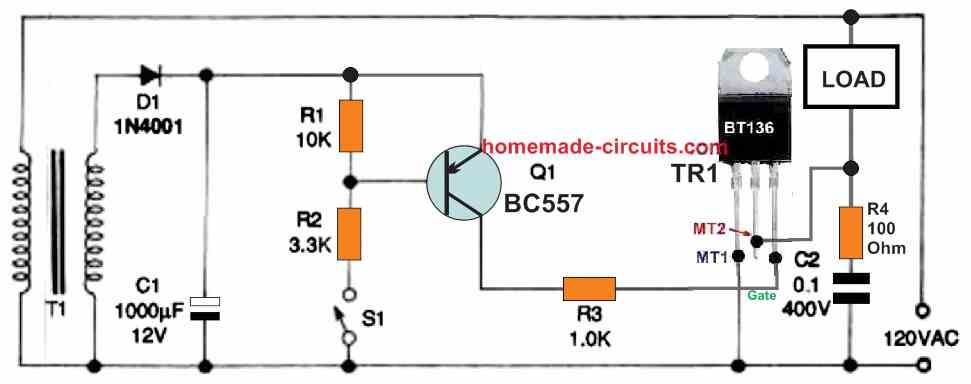 switching a triac from transformer DC power supply