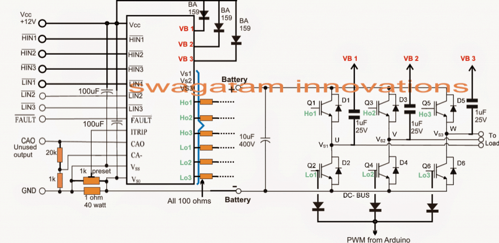 Using IC IRS2330 for making a 3 phase inverter circuit