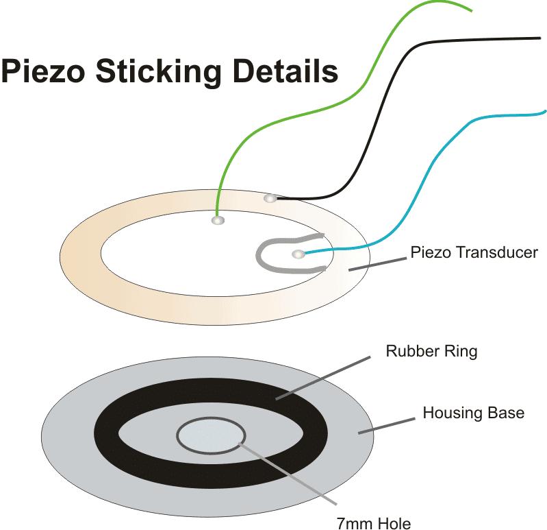 how to stick piezo transducer on a rubber ring and housing for maximum sound