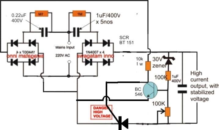 High Current Transformerless Power Supply Circuit further modified for greater efficiency