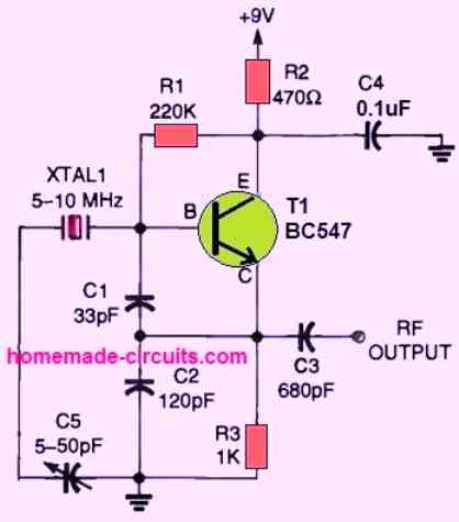 Crystal Controlled Colpitts Oscillator circuit diagram