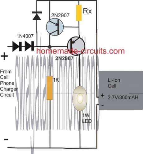 emergency lamp circuit diagram with constant current 1 watt LEDs and Li-ion battery