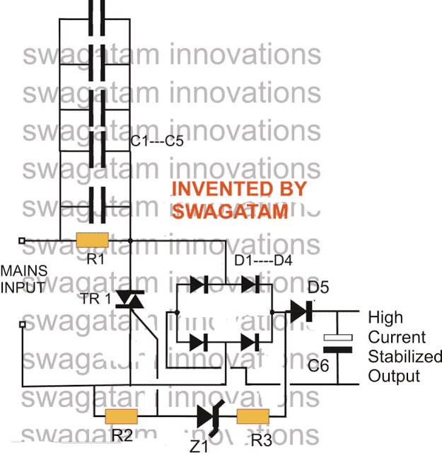 high current capacitive transformerless power supply circuit using triac