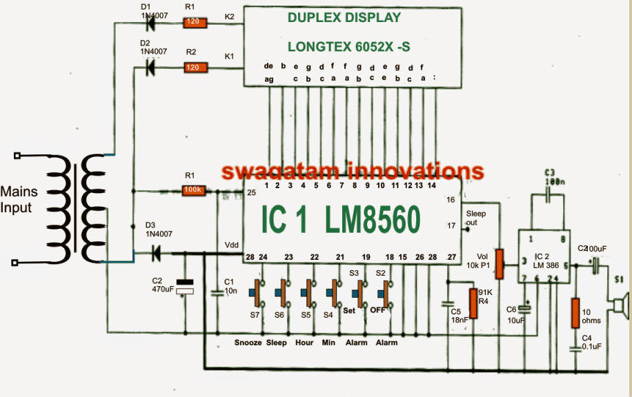 Simple Digital Clock using LM8650 IC Circuit