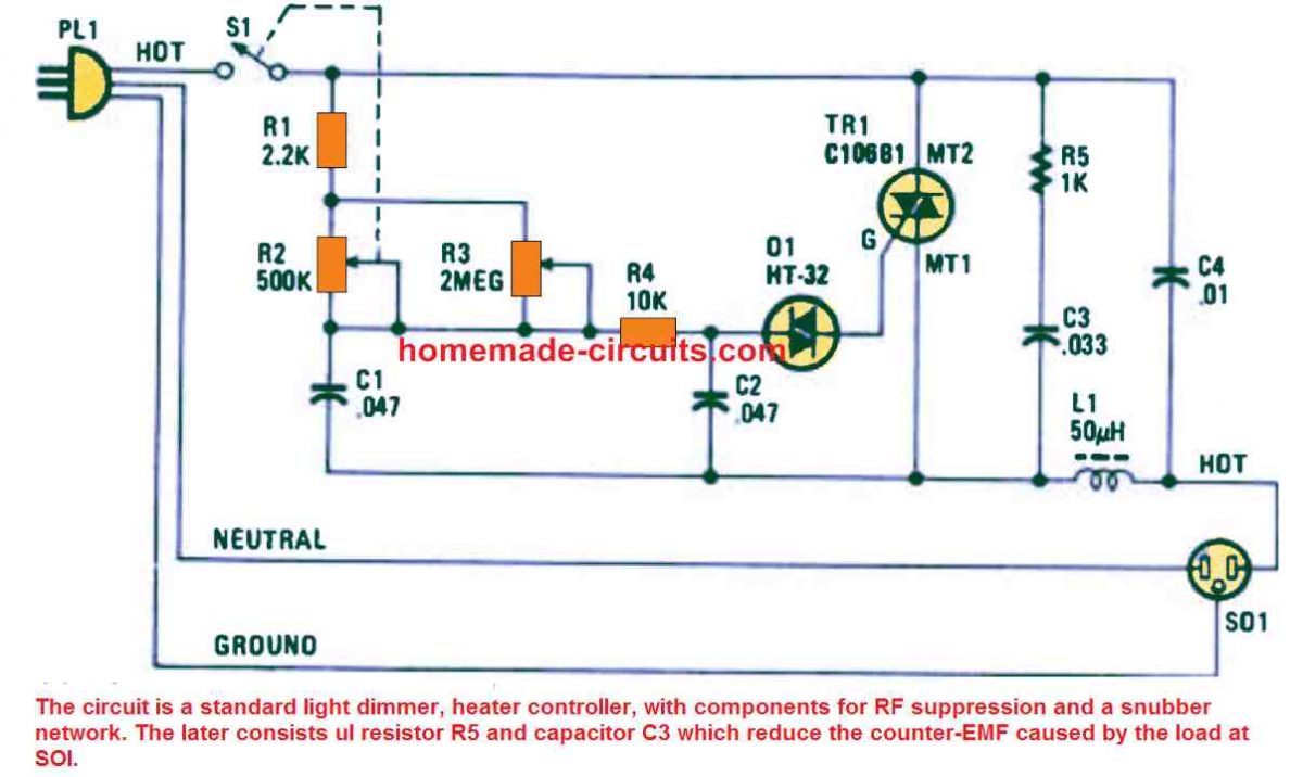 Improved Heater Controller circuit diagram with Snubber and RFI Elimination