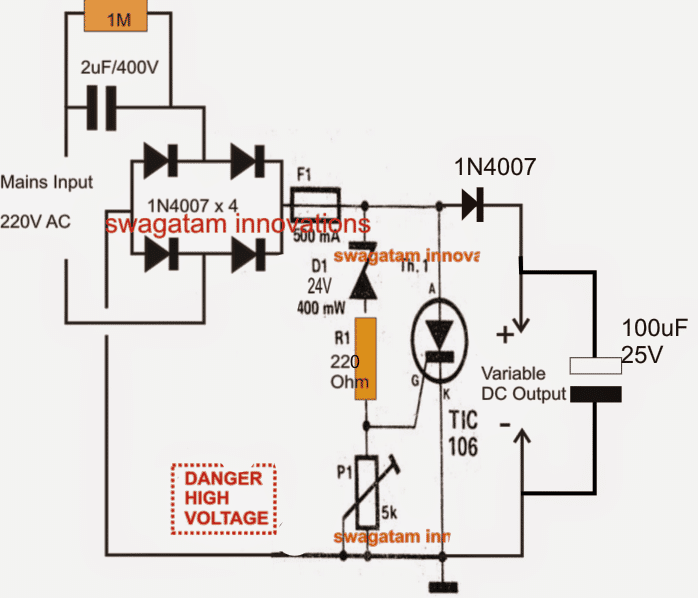 variable high current capacitive power supply circuit using Crowbar Network