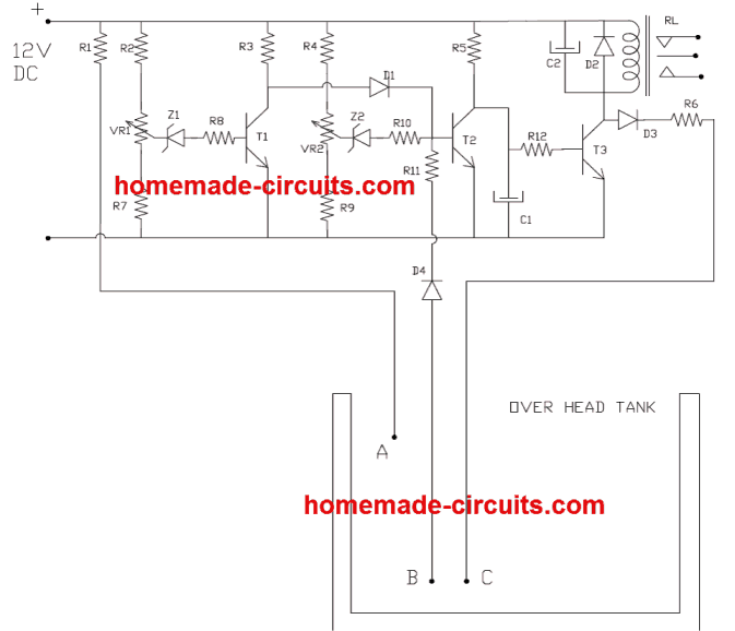 automatic water level controller circuit diagram using transistors