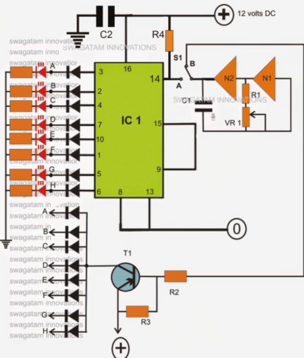 LED chaser circuit with blinking LED option